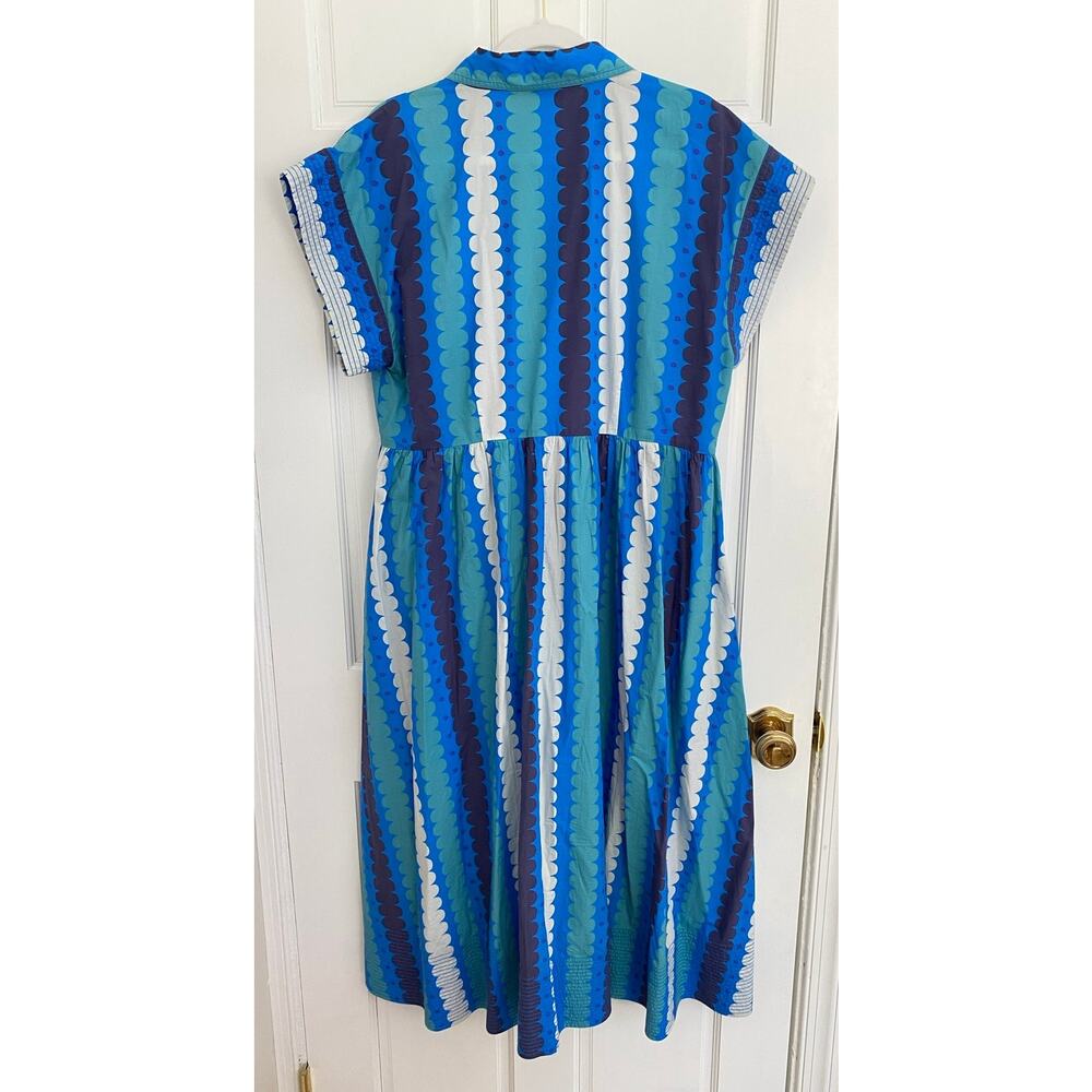 OLIPHANT Tuckernuck Midi Button Down Shirt Dress Meko Blue Print Cotton XL - Picture 7 of 13
